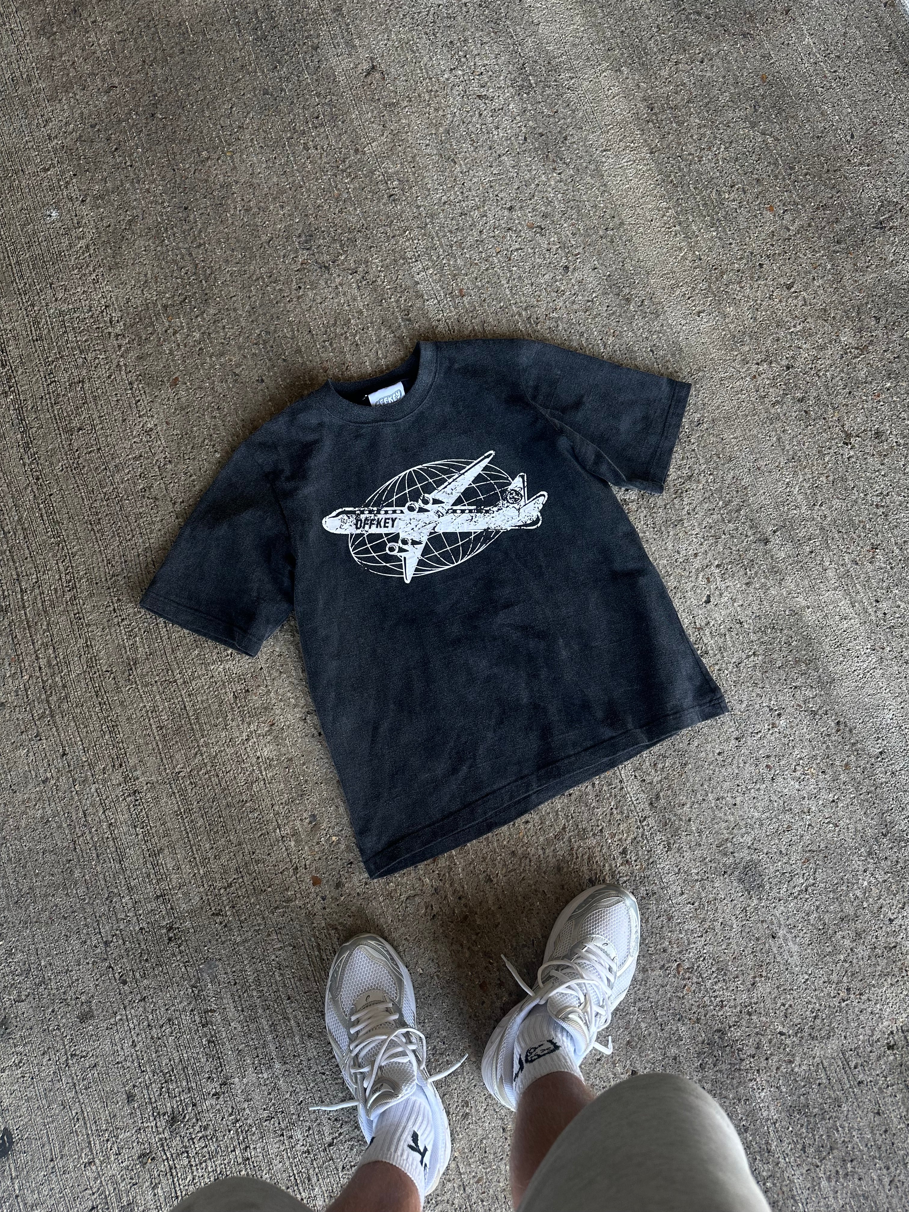 ‘OK AIRLINES’ WASHED BLACK T-SHIRT